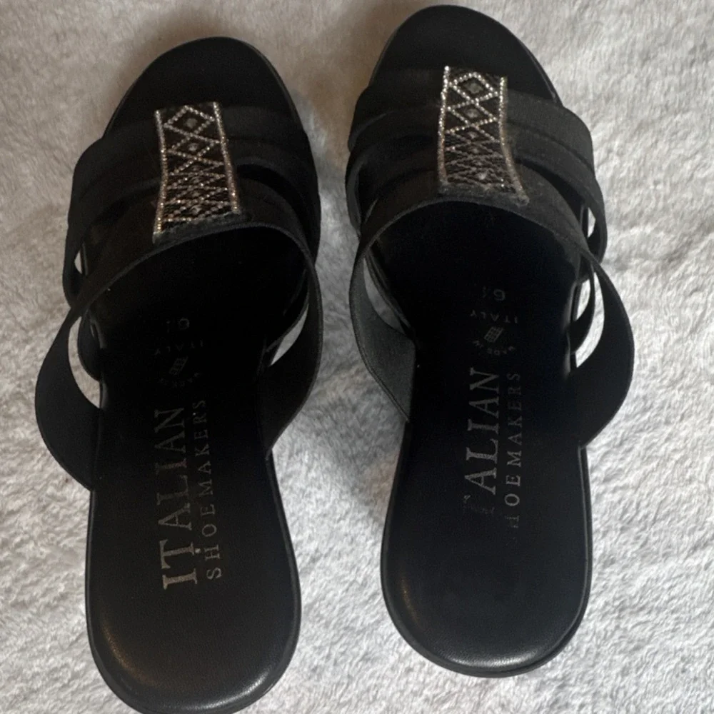 Italian Shoemakers‎ Black Beaded Strappy Wedge Sandals Women's Size 6.5